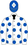 White, royal blue spots, royal blue cap, white diamond