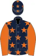 Dark blue, orange stars, sleeves and stars on cap