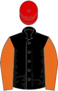 Black, Orange sleeves, Red cap
