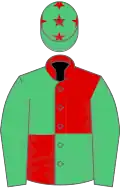 Red and emerald green quartered, emerald green sleeves, emGreen cap, red stars