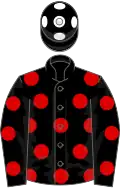 Black, red spots, black cap, white spots