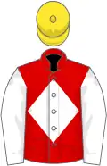 Red, white diamond and sleeves, yellow cap