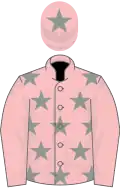 Pink, grey stars, pink sleeves, pink cap, grey star