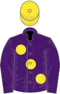 Purple, large yellow spots, yellow cap