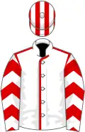 White, red seams, chevrons on sleeves, red and white striped cap