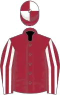 Maroon, white striped sleeves, quartered cap