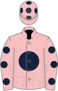Pink, dark blue disc, pink sleeves, dark blue spots and spots on cap