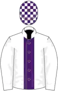 White, purple stripe, check cap
