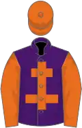Purple, orange cross of lorraine, orange sleeves and cap