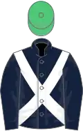 Dark Blue, White cross belts, Emerald Green cap