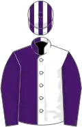 White and purple (halved), purple sleeves, striped cap