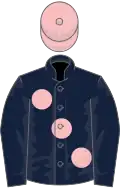 Dark blue, large pink spots, pink cap
