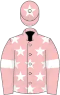 Pink, white stars on body, white armlets and star on cap