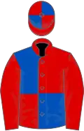 Red and Royal Blue (quartered), red sleeves, Quartered cap