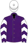 Purple, white chevrons on sleeves, white cap
