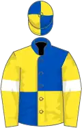 Royal blue and yellow (quartered), yellow sleeves, white armlets