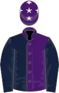 Purple and dark blue halved, dark blue sleeves, purple cap, white stars