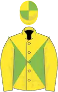 Yellow and light green diabolo, yellow sleeves, quartered cap