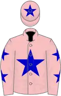 Pink, blue star, stars on sleeves and star on cap