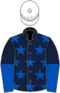 Dark blue, royal blue stars, halved sleeves, white cap