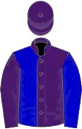Purple and blue (halved), reversed sleeves, purple cap
