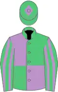 Emerald Green and Mauve (quartered), striped sleeves, Emerald Green cap, Mauve diamond