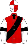 Red, black sash, white sleeves, black armlets, red and white quartered cap