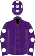 Purple, white spots on sleeves and cap