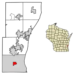 Location of Thiensville in Ozaukee County, Wisconsin.