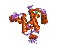 1kdx: KIX DOMAIN OF MOUSE CBP (CREB BINDING PROTEIN) IN COMPLEX WITH PHOSPHORYLATED KINASE INDUCIBLE DOMAIN (PKID) OF RAT CREB (CYCLIC AMP RESPONSE ELEMENT BINDING PROTEIN), NMR 17 STRUCTURES