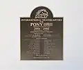 PONY Headquarters dedication plaque, located on building entrance
