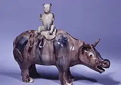 Water buffalo with boy, one of a pair, c. 1750, tortoiseshell ware