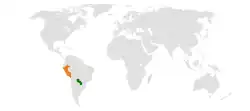 Map indicating locations of Paraguay and Peru