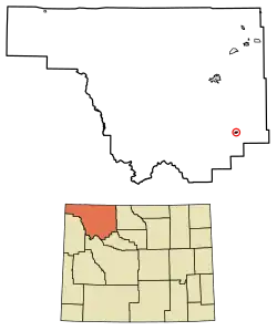 Location of Meeteetse in Park County, Wyoming