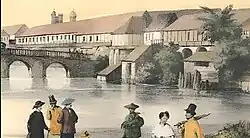 View of the Binondo Side of Pasig River with its Bahay na bato structure's lined beside the river. circa 19th century