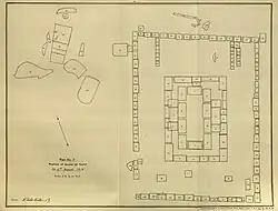 Drawing outlining each stone part of and near the tomb