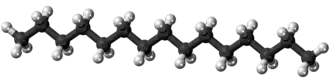 Ball-and-stick model of the pentadecane molecule