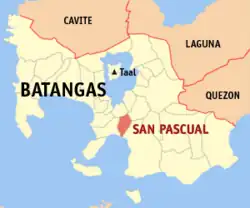 Map of Batangas with San Pascual highlighted