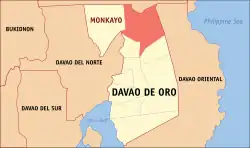 Map of Davao de Oro with Monkayo highlighted