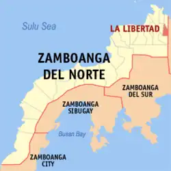 Map of Zamboanga del Norte with La Libertad highlighted