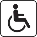 Stylized icon of a person using a wheelchair
