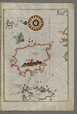 Naxos on a Turkish (Ottoman) map by Piri Reis