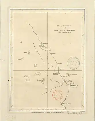 Map of Inderapour in 1774, Inderapura can be seen on the bottom right of the map.