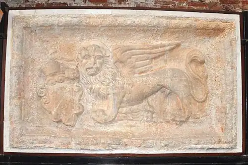 Plaster cast of lion holding the Bembo coat of arms. Irakleion, Crete.