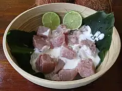 Tuna poisson cru, served on a banana leaf