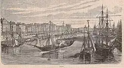 Sailboats and steamboats at the Quai de la Fosse, engraving made in 1850 by Horace Castelli [fr].