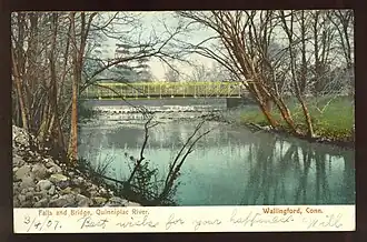 Bridge and falls at Quinnipiac River in Wallingford, 1907