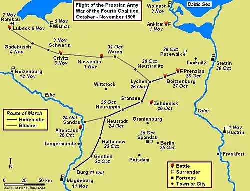 Prenzlau-Lübeck Campaign Map, October–November 1806