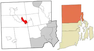 Location of the CDP in Providence County and the state of Rhode Island.