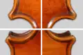The distinctive purfling on the back of a violin by François Perrin, present on only some of his violins